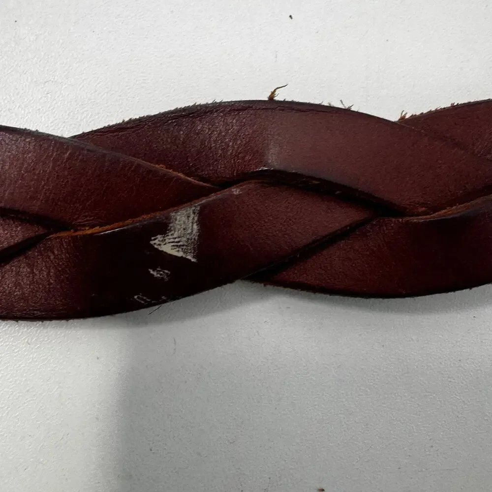 Vtg Tommy Hilfiger Brown Braided Leather Belt Brass Hardware Sz 44